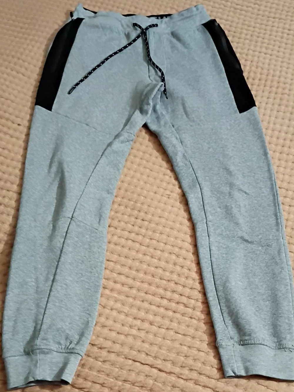 Men's Light Gray Jogger Sweatpants with Black Panels